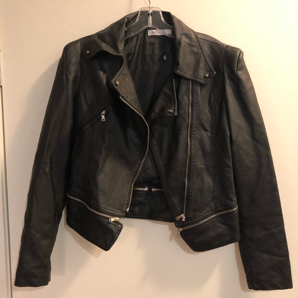 Black Zipper Faux Leather Jacket